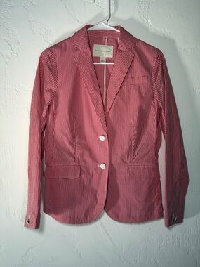 Banana Republic Pinkish Red and White Gingham Tailored Summer Cotton Blazer S